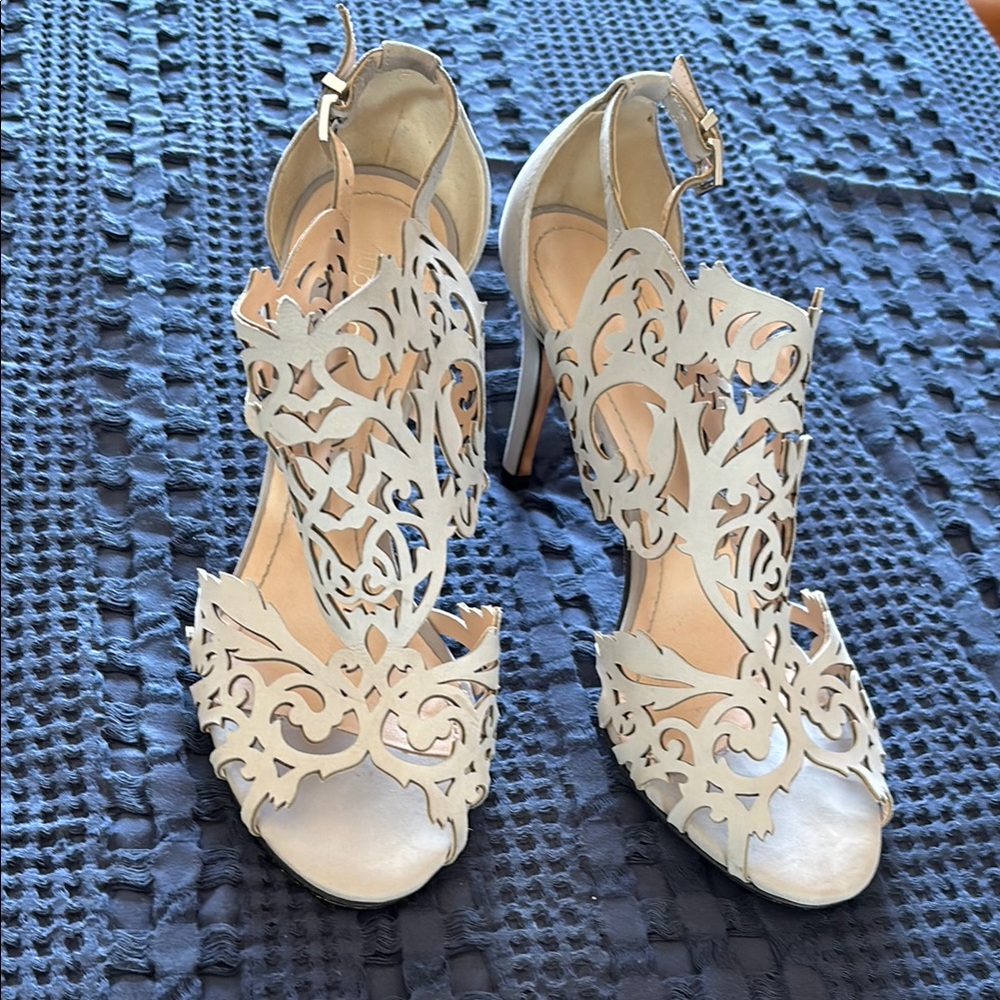 Gray High Heels with Intricate Design